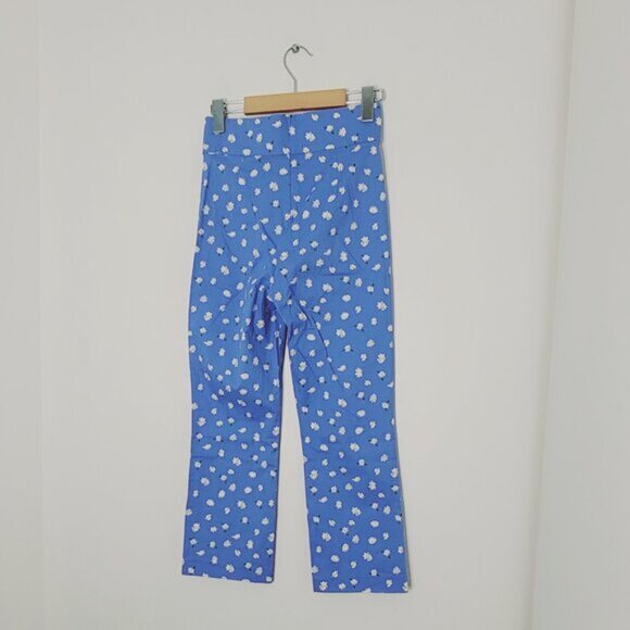 Zara Blue Pants Daisy Print Cropped High Waisted Cotton Blend Zipper XS NWOT - Picture 2 of 12